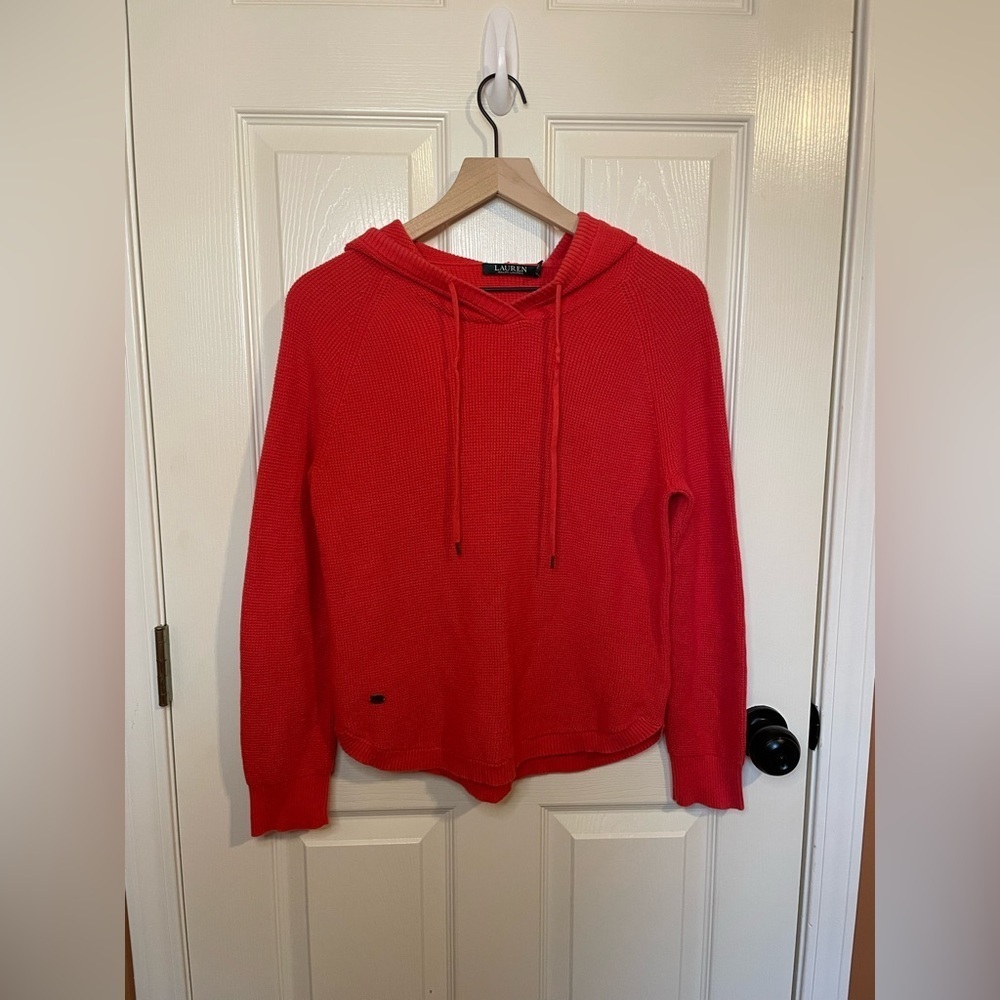 Lauren by Ralph Lauren Waffle Knit Tomato Red Hoodie